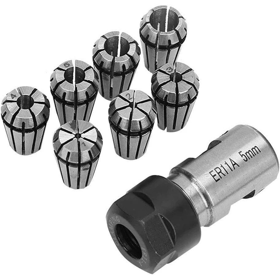 End Mill Set - 8-piece ER11A 1-7mm spring chuck set,