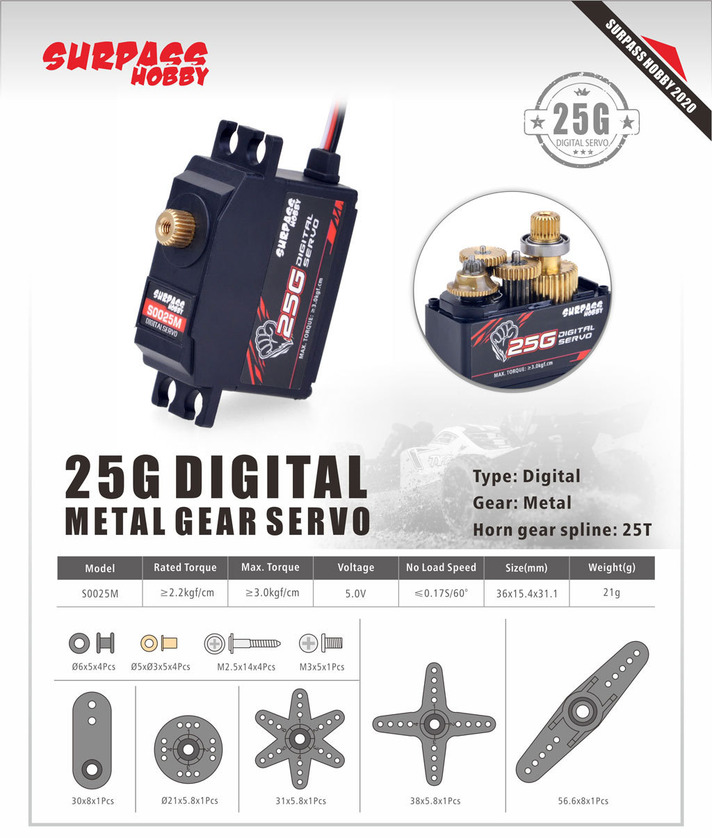 5PCS Surpass Hobby S0025M Meta - Servo 9G recension och pris