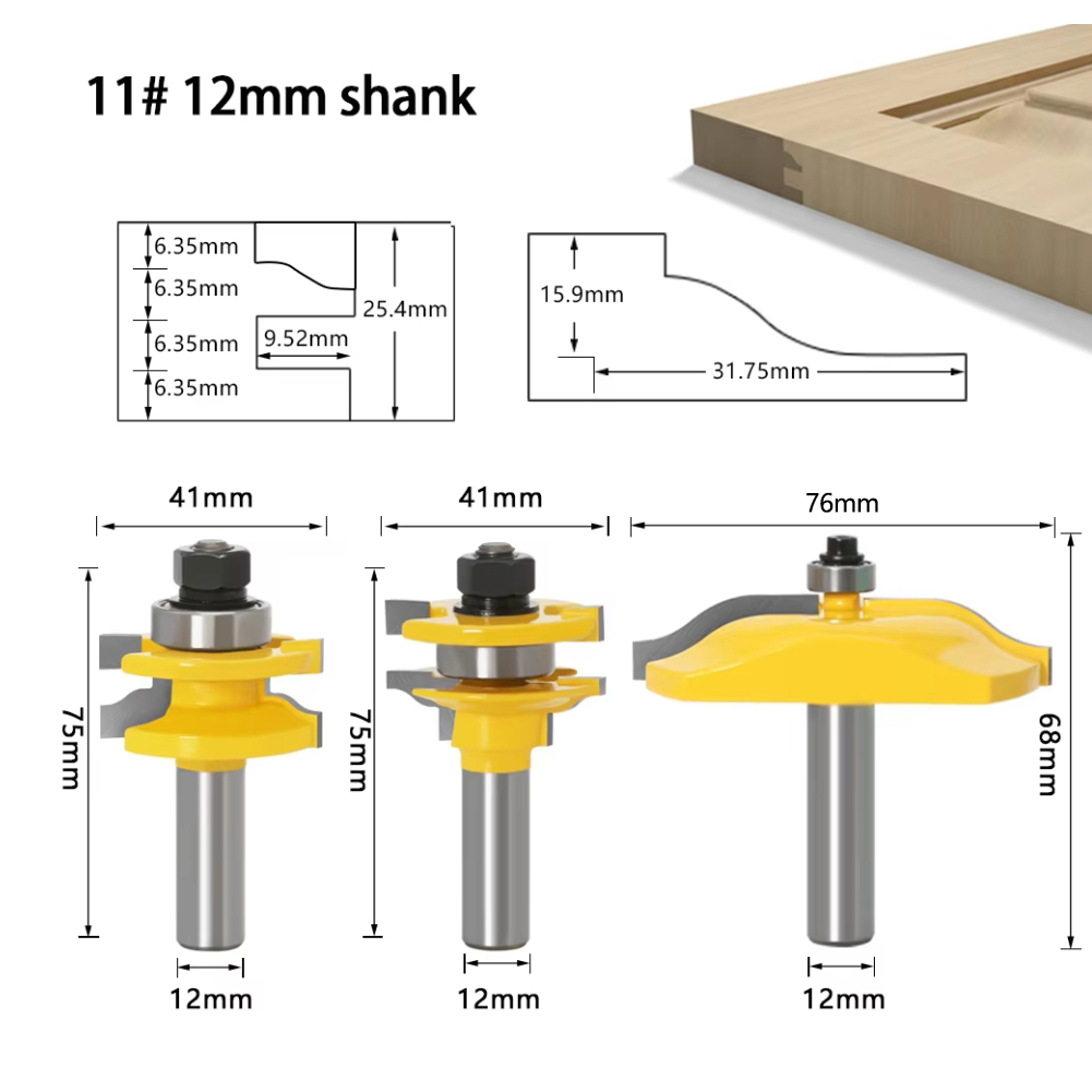 3pcs 12mm Shank Rail & Stile O - End Mill Set recension och pris