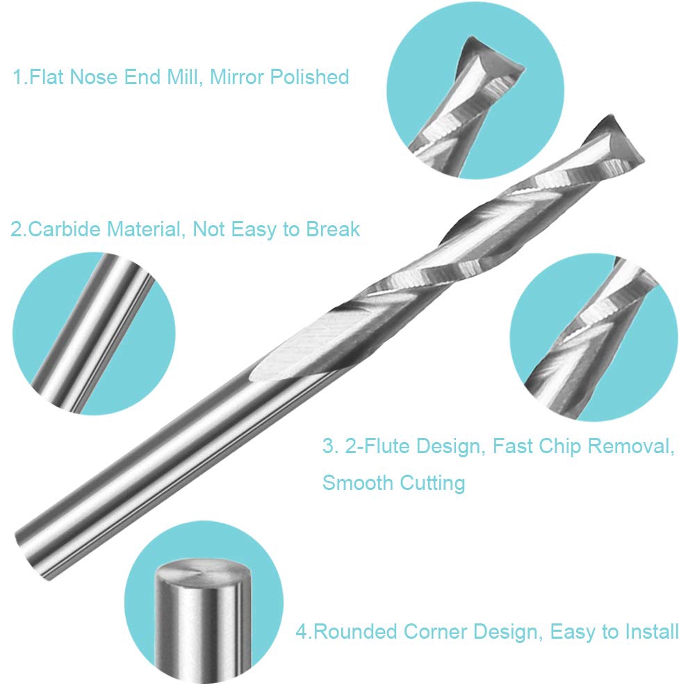 10pcs 3.175 1/8 Shank 2 Flutes - End Mill Set recension och pris