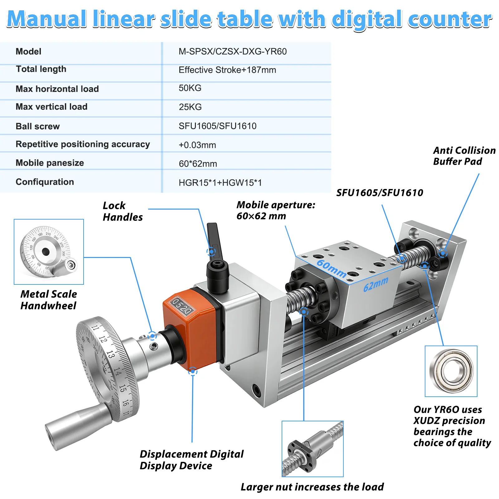 60KG Load Manual Linear Guide  - Linear Rail recension och pris
