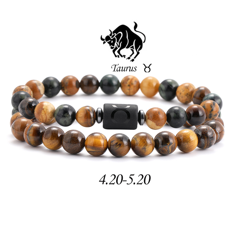 2pcs/Set Zodiac Natural Stone  - Coupling 8Mm recension och pris